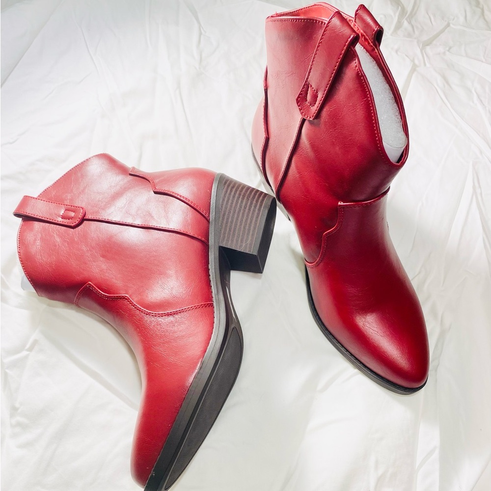 Red Leather Ankle Boots